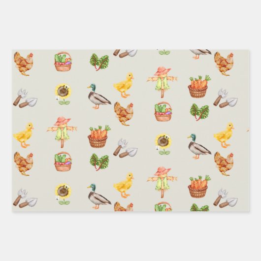 農業生活 – 庭園野菜と家畜 ラッピングペーパーシート (正面3)