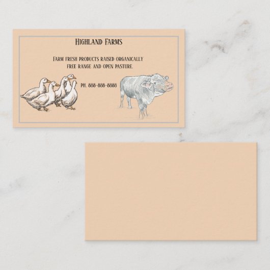 農業生牛とアヒルのペンとインクスケッチ 名刺 (正面/裏面)