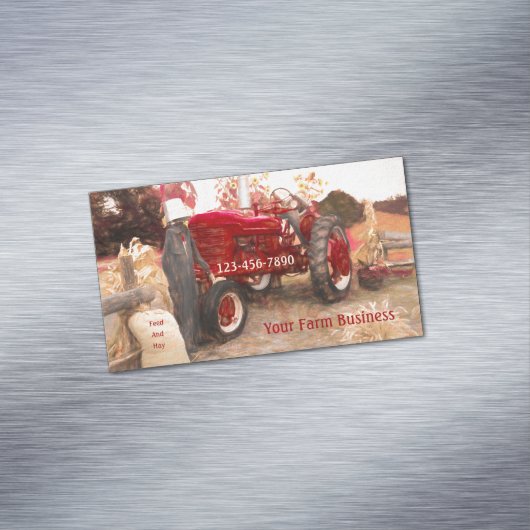農業用トラクターレッドヴィンテージ素朴農業 マグネット名刺 (インサイチュ)