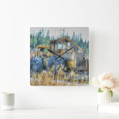 農業用機械、トラクター、バックホー、農業用車両 スクエア壁時計 (ホーム)