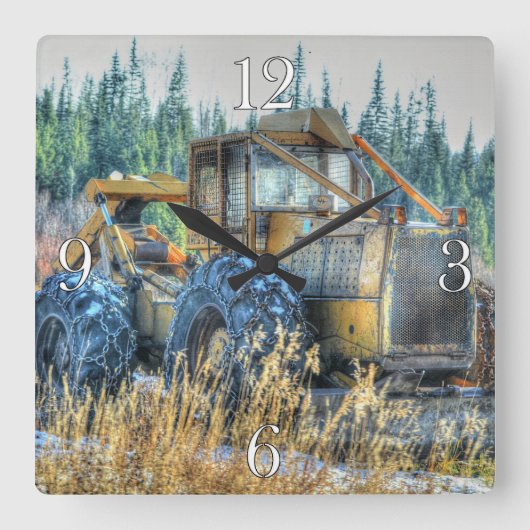 農業用機械、トラクター、バックホー、農業用車両 スクエア壁時計 (正面)