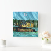 農業用機械、トラクター、バックホー、農業用車両 スクエア壁時計 (ホーム)