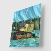 農業用機械、トラクター、バックホー、農業用車両 スクエア壁時計 (傾斜)