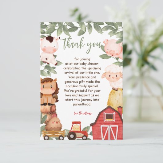 農業用水彩動物赤ちゃんシャワー サンキューカード (スタンド正面)