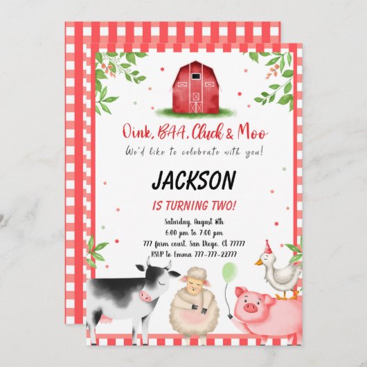 農業誕生日パーティー 招待状 (正面/裏面)