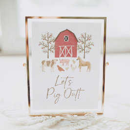 農業誕生日パーティーLet's Pig Outサイン ポスター