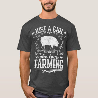 農業豚の農家を愛すおもしろいる女の子 Tシャツ