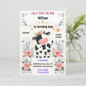 農業開始かわいいフローラピンク聖牛1歳の誕生日 招待状 (スタンド正面)