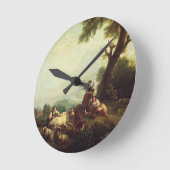 農民が牛の群れを見守る風景 ラウンド壁時計 (傾斜)