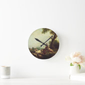 農民が牛の群れを見守る風景 ラウンド壁時計 (ホーム)