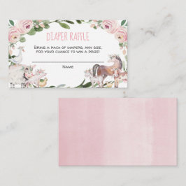農産動物女の子の赤ちゃんシャワーおむつラッフルカード エンクロージャーカード