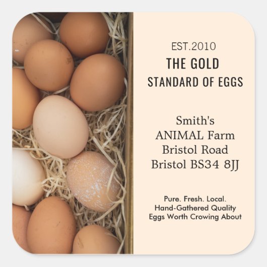 農産卵素朴ラベル、チキンパーソナライズされた肉 スクエアシール (正面)