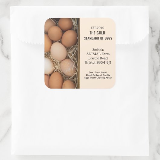 農産卵素朴ラベル、チキンパーソナライズされた肉 スクエアシール (バッグ)
