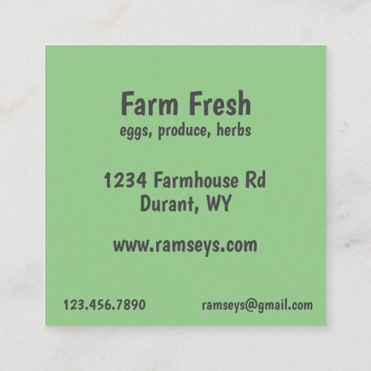 農産物用キャベツ野菜の生鮮農産物 スクエア名刺 (裏面)