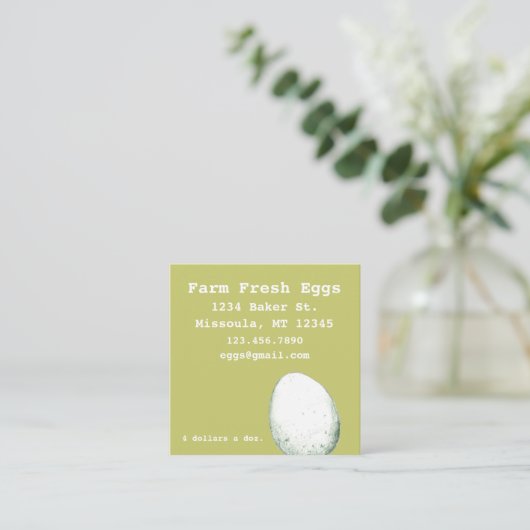 農産生卵の食用緑色 スクエア名刺 (スタンド正面)