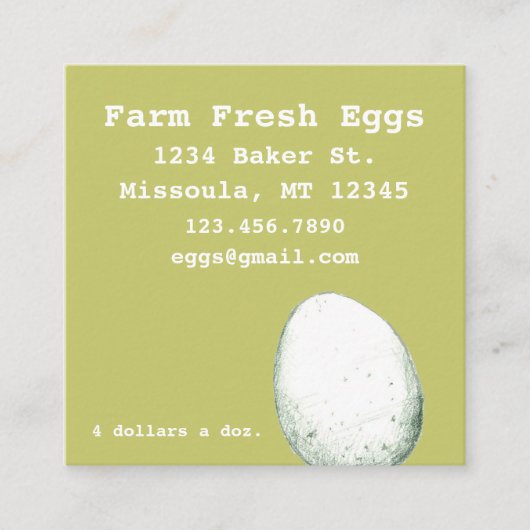 農産生卵の食用緑色 スクエア名刺 (正面)