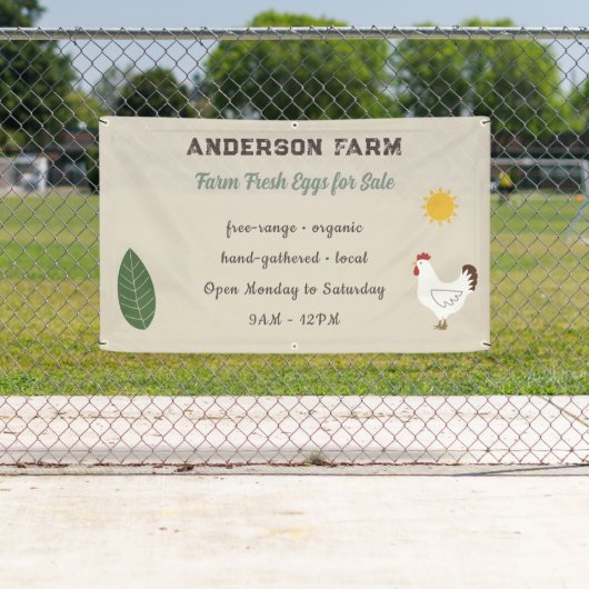 農産生卵 – 鶏、太陽、葉 横断幕 (インサイチュ)