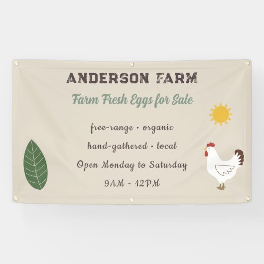 農産生卵 – 鶏、太陽、葉 横断幕 (横)