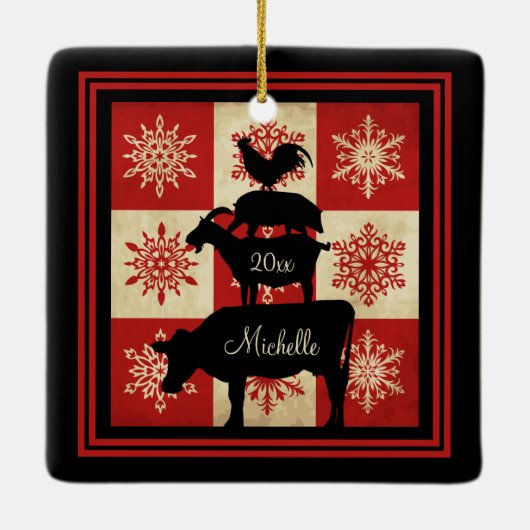 農畜産パーソナライズされた国クリスマス セラミックオーナメント (裏面)