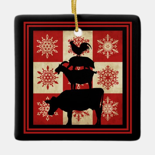 農畜産パーソナライズされた国クリスマス セラミックオーナメント (正面)