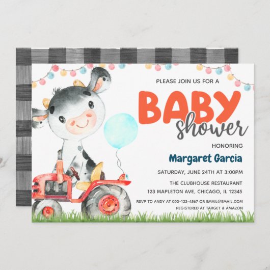 農畜産少年カウベビーシャワー招待状 招待状 (正面/裏面)