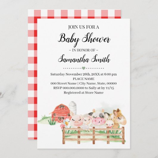 農畜産赤ちゃんシャワー国産動物 招待状 (正面/裏面)