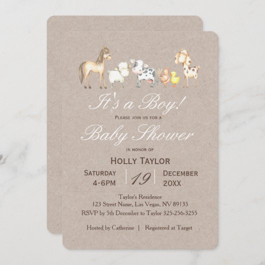 農畜産赤ちゃんシャワー招待状 招待状 (正面/裏面)