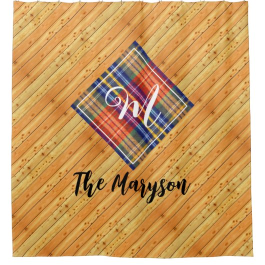 農素朴場木材用プライド、家族の名前モノグラムの シャワーカーテン (正面)