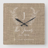 農素朴家エレガント科モノグラムの家族 スクエア壁時計 (正面)