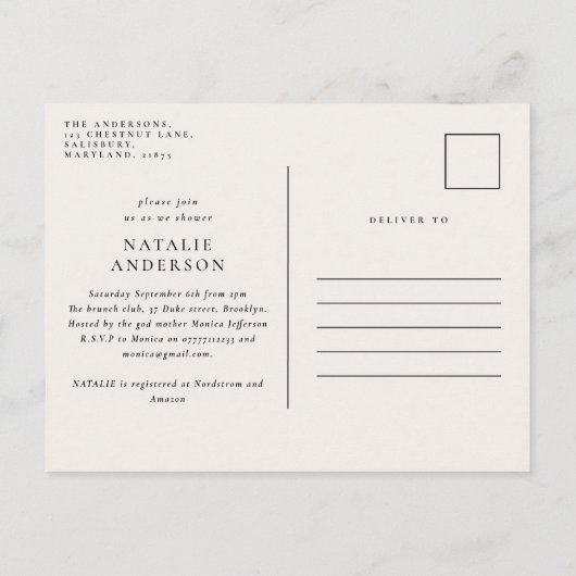 農素朴家植物学習用ベビーシャワー 案内ポストカード (裏面)