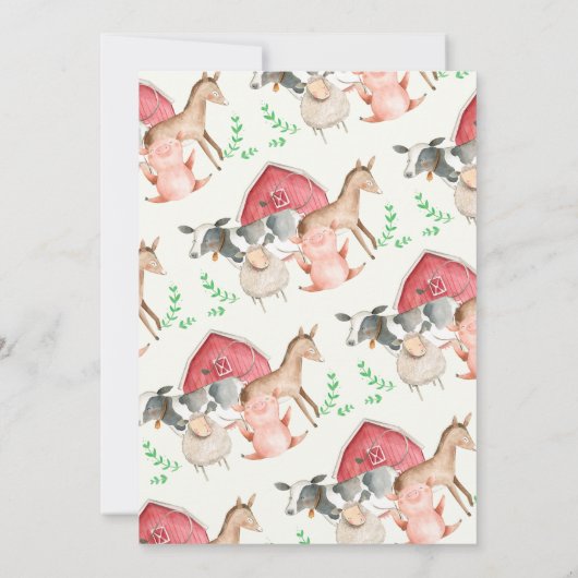 農素朴畜動物の赤ちゃんシャワーカード 招待状 (裏面)