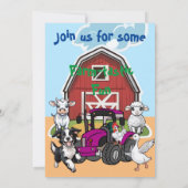 農耕風刺おもしろい納屋周囲の庭動物バースデーパーティー 招待状 (裏面)