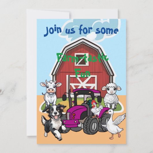 農耕風刺おもしろい納屋周囲の庭動物バースデーパーティー 招待状 (裏面)