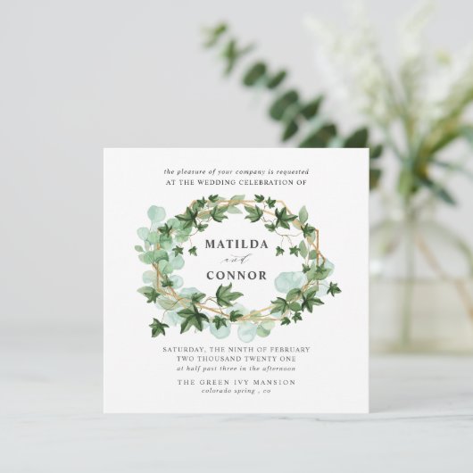 辺寺 | Gray Ivy Frame Botanical 結婚's 招待状 (スタンド正面)