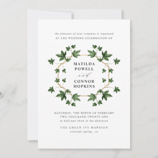 辺寺 | Green Ivy Botanical 結婚 geometric 招待状 (正面)