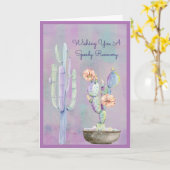 迅速な回復を望む水色サボテン カード (黄色い花)