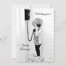 迅速な回復、子供、古い電話、B&Wの芸術