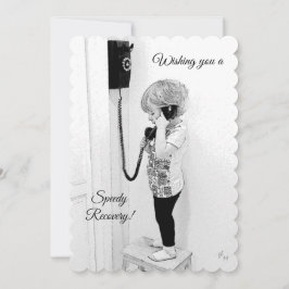 迅速な回復、子供、古い電話、B&Wの芸術 シーズンカード