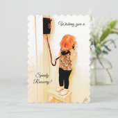 迅速な回復，小さな女の子，古いファッション電話 シーズンカード (スタンド正面)