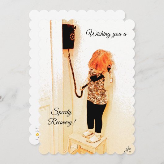 迅速な回復,小さな女の子,古いファッション電話 シーズンカード (正面/裏面)