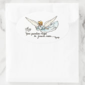 近くで優雅に見る天使の水彩画 楕円形シール (バッグ)