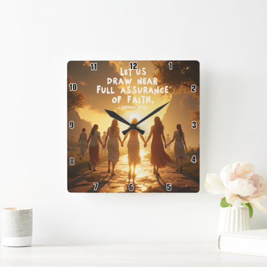 近くに引き寄せ:完全な信仰の保証へブル10:22 スクエア壁時計 (ホーム)