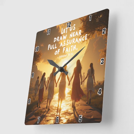 近くに引き寄せ:完全な信仰の保証へブル10:22 スクエア壁時計 (傾斜)