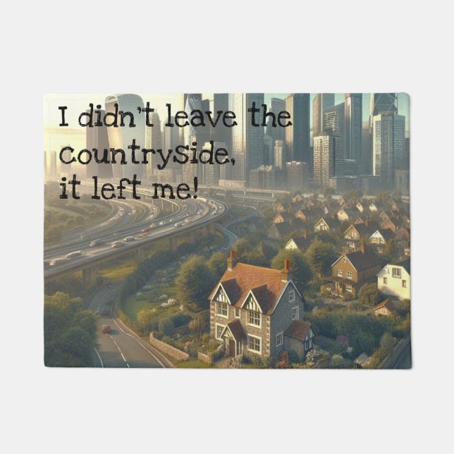 近くの都市と可愛いコテージの写真 ドアマット (正面)