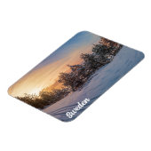 近くの雪凍っていの森の夕日 マグネット (左側)