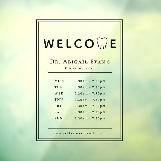 近代的な歯医者さんの店舗外観の営業時間歯のロゴマーク ウィンドウサイン (シート3)