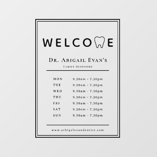 近代的な歯医者さんの店舗外観の営業時間歯のロゴマーク ウィンドウサイン (シート)