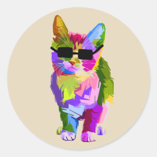 近代美術のカッコいいのポップアートの子猫猫 ラウンドシール