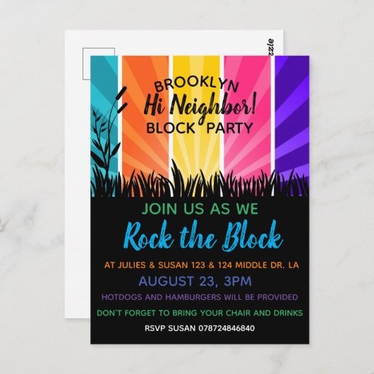 近所でブロックを揺るがすブロックパーティの招待状 ポストカード (正面/裏面)