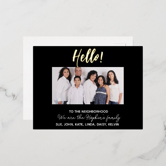 「近所に引越しました」写真付きお知らせ 箔シーズンポストカード (正面/裏面)